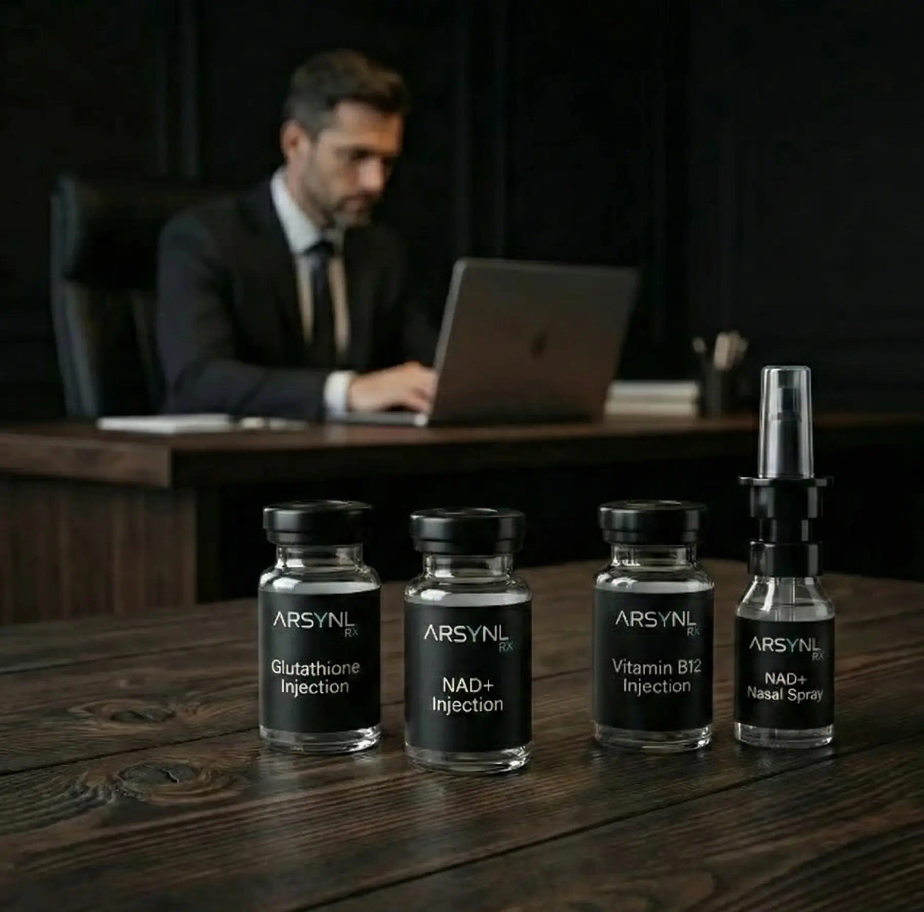 NAD+ nasal spray, cognitive enhancement, cellular energy, focus support, brain health, anti-aging nasal therapy NAD+ injections, cellular energy support, recovery therapy, anti-aging injections, metabolic support, longevity wellness Sermorelin peptide vial growth hormone support peptide Sermorelin injection kit peptide therapy for recovery longevity peptide support hormone optimization peptide clinician-guided peptide care ARSYNL Rx Sermorelin