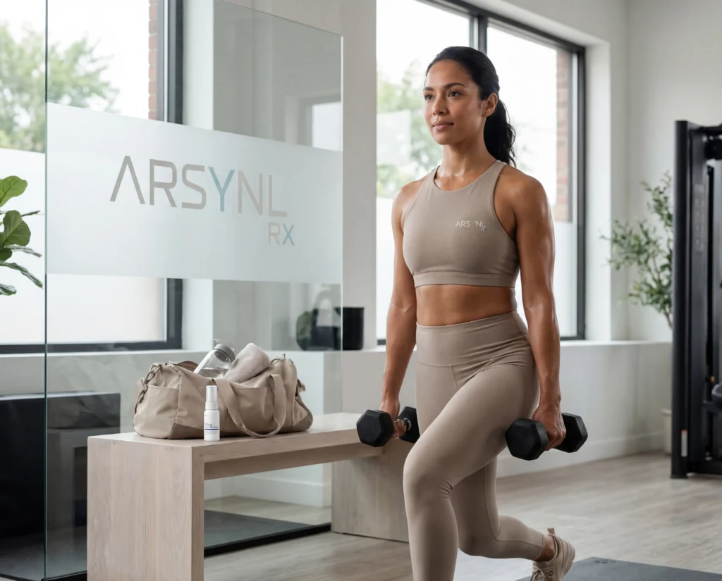 woman being active after receiving arsynl rx package of testosterone replacement therapy spray for women