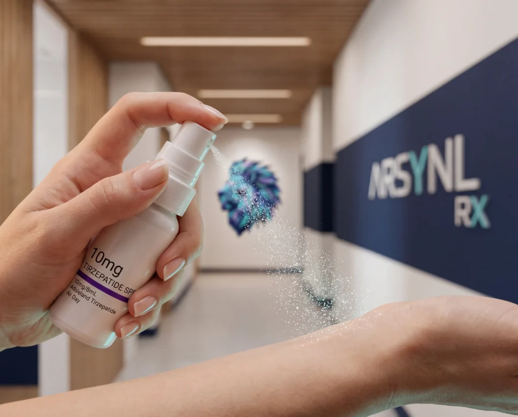 Person applying Tirzepatide HypoSpray® to the wrist as part of a daily routine